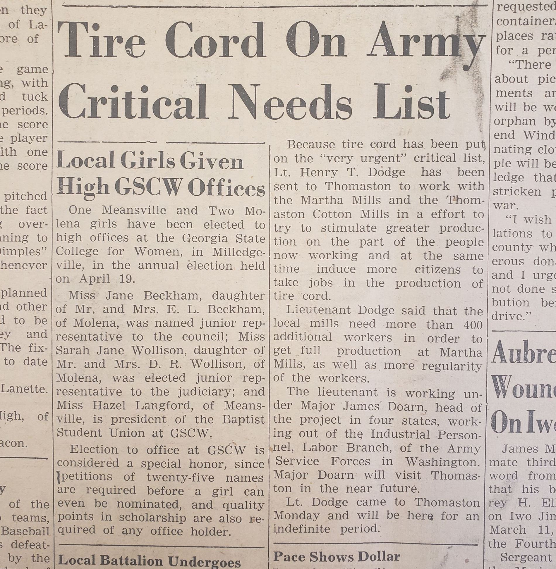 Tire Cord on Critical Needs List